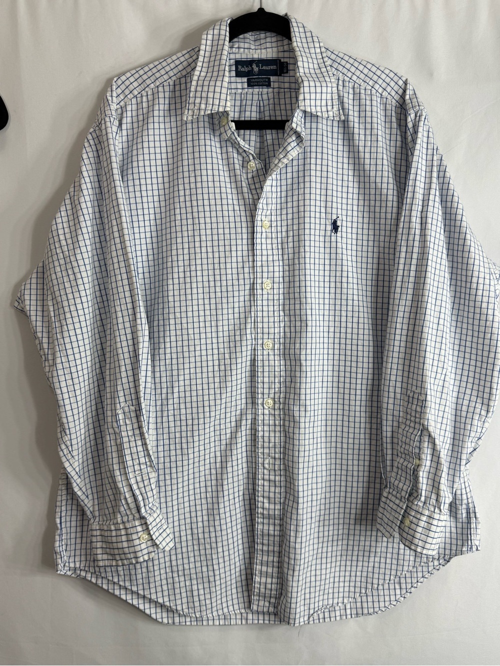 Ralph Lauren Yarmouth Cotton Men’s Blue Check Button Down Casual Shirt, 16.5/ 34